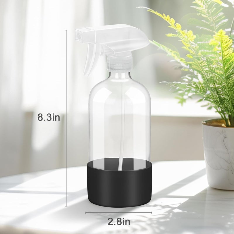 Worldgsb 2 Pack Glass Spray Bottles with Silicone Sleeve, 16 oz Empty Refillable Containers with Adjustable Spray Nozzles, Spray Bottles for Hair, Cleaning Solutions and Plants Black&Grey - Image 4